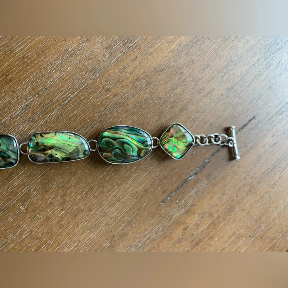 Vintage Sterling Silver and Abalone bracelet 7” - 8” Boho Healing